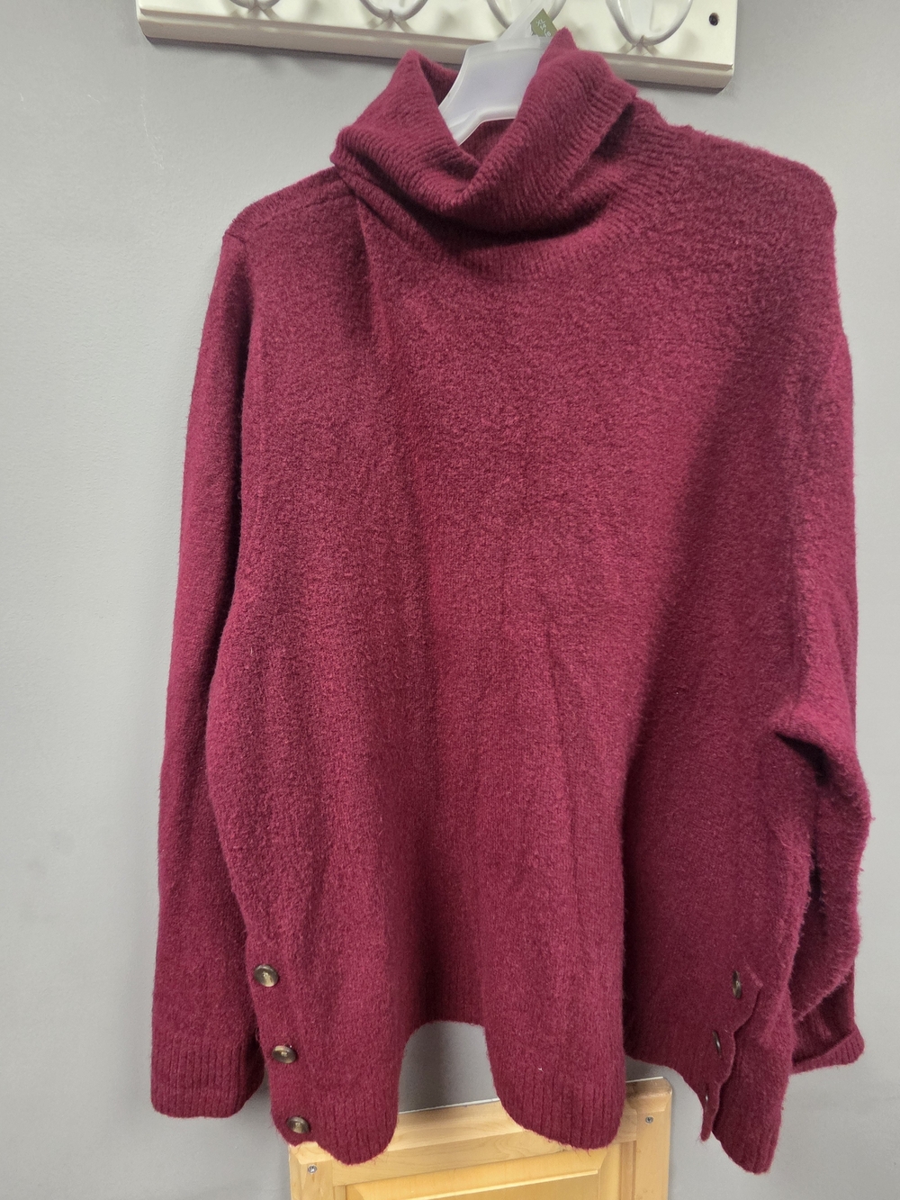 J. Crew Berry Bouclé Turtleneck Sweater with Button Hem